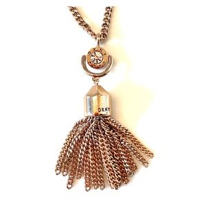 ✨NWT DKNY Long Rose Gold Tassel and Pave Necklace
